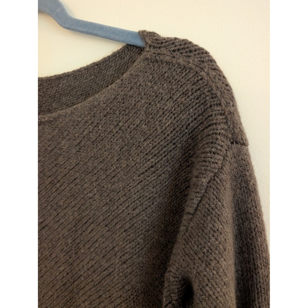 Eileen Fisher Wool Blend Italian Yarn Ribbed Boat Neck Sweater Brown Large - Picture 2 of 7
